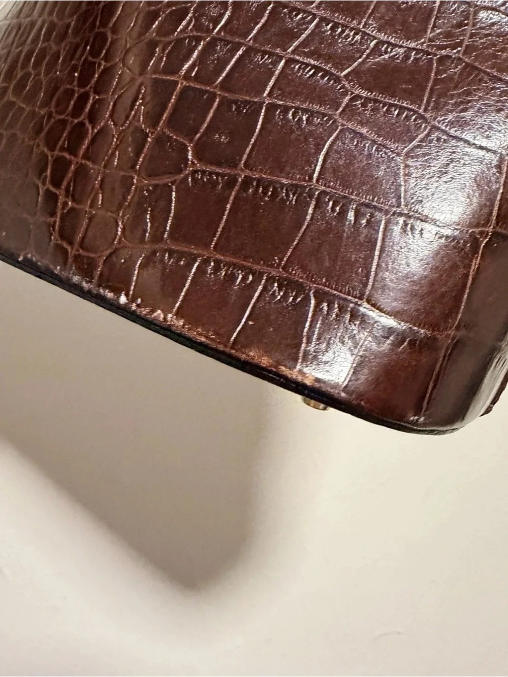 Preview Collection Vintage Brown Croc Embossed Leather Satchel Tote Bag Purse